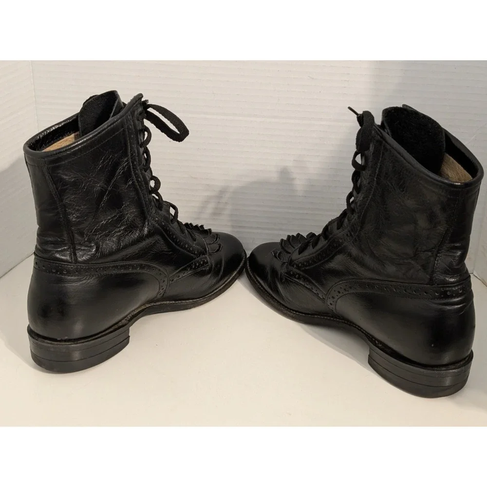 Vintage Justin Women's Black Leather Lace-Up Kiltie Roper Boots 7.5B - Picture 6 of 8